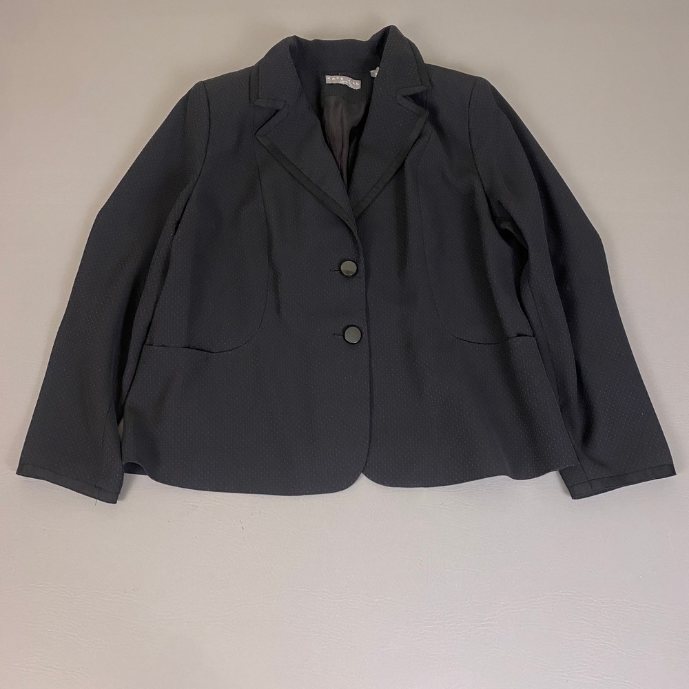Kate Hill Woman Blazer Jacket Plus Size 16W Black Dot Notch Lapel 2-Button
